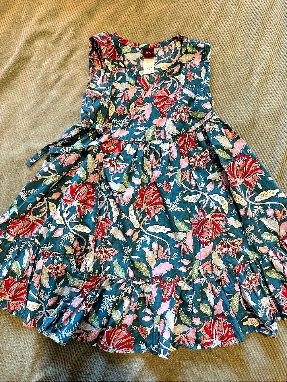 Tea Collection Floral Dress in Blue & Pink Girls Size 3